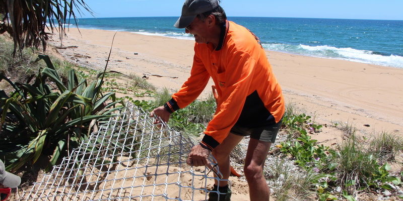 The turtle team getting the nest protecting devices ready (© Christine Hof / WWF-Australia)